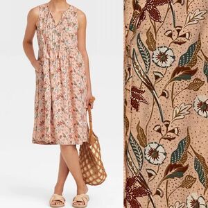 Universal Thread Sleeveless Linen Tie-Front boho blush floral dress beach midi S